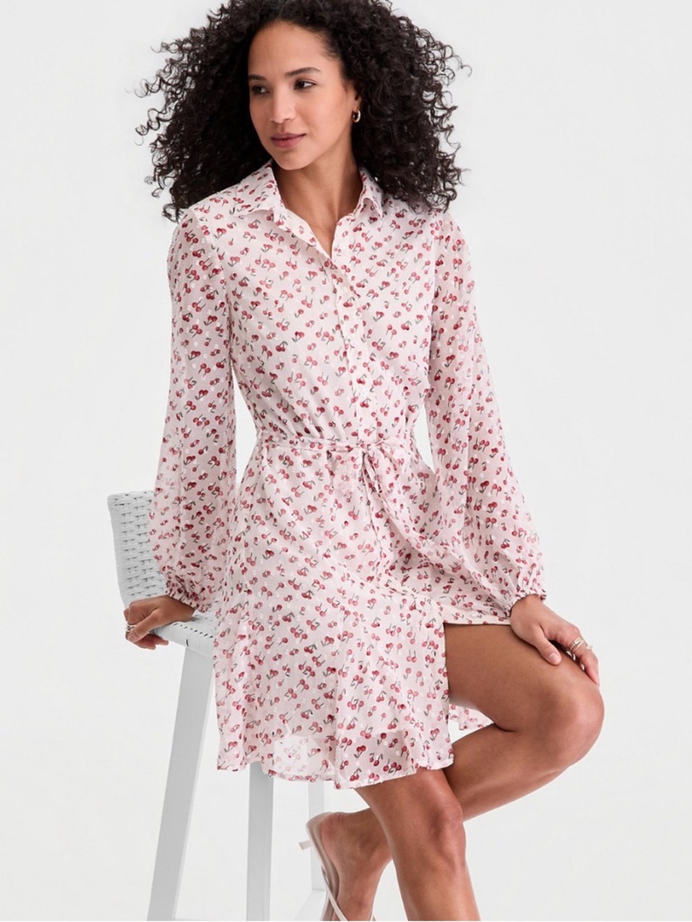 On 34th Cherry Print Shirt Dress. Medium